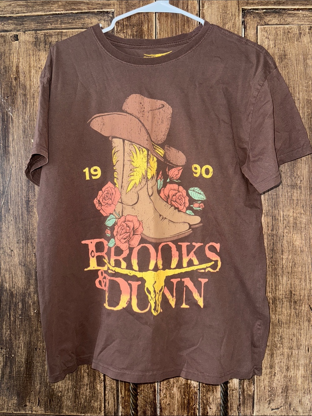 Buckle Brown Graphic Short Sleeve Tee with Yellow & Coral Accents